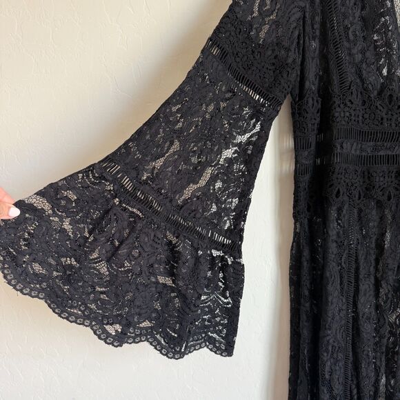 Boston Proper Black Lace Bell Sleeve Duster Cardigan Whimsy Goth Faerie Witchy - Picture 2 of 16